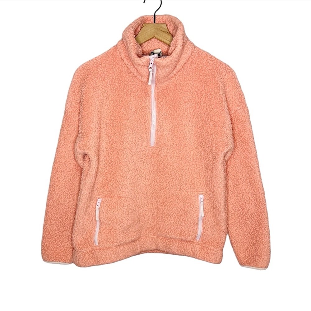 J Crew Sherpa Fleece Half Zip Pullover Jacket in Pink S